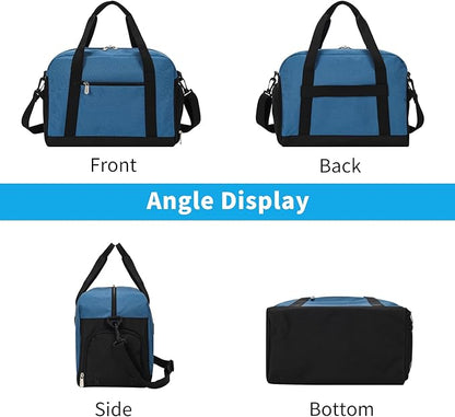Small Gym Bag 14 inch lightweight Carry On Mini Duffel Bag with Shoe Compartment for Travel Sport - Blue