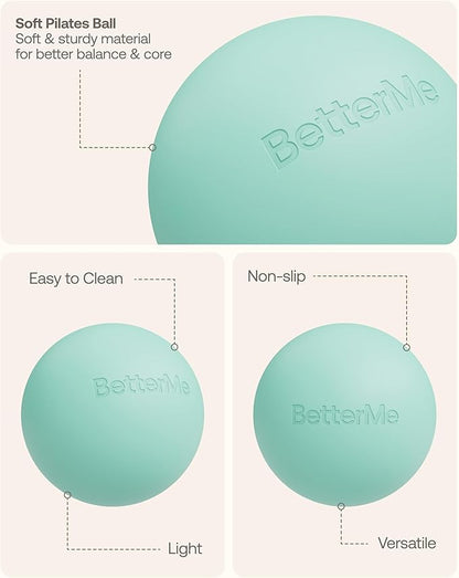 BetterMe Soft Pilates Ball – 8 Inch Mini Exercise Ball for Pilates, Yoga & Core Training – Small Stability Ball for Women – Portable Workout Tool