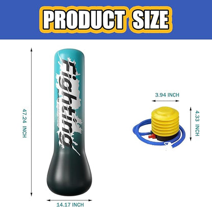 QISHENG- Inflatable Boxing Sandbag, 48" Freestanding Punching Bag for Teens & Adults, Equipment for Taekwondo, Karate & Kickboxing Training.