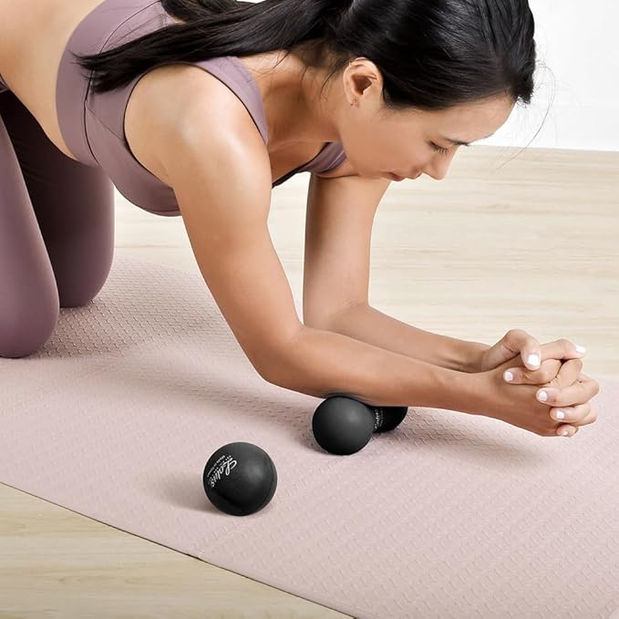LOTUS Deep Tissue Massage Ball Set, Peanut Ball and Round Ball, Natural Rubber, 2-Pack, Muscle Tension Relief, Stress Reduction, Pocket-Sized Self-Massage Tools, for Home Gym and Travel, Black