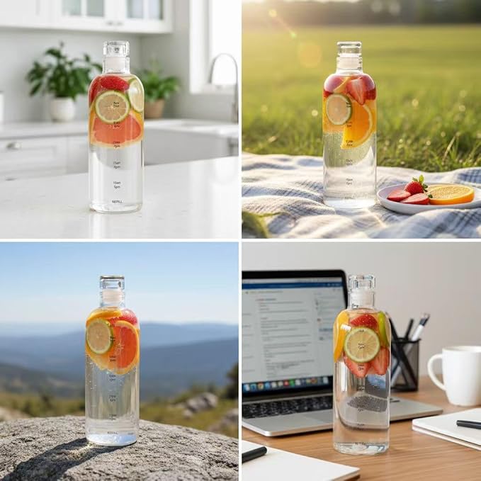 26oz Plastic Sports Bottle ，Time Marker Water Bottle, Leakproof Sports Drinking Bottle for Gym, School, Office, Trave (Clear 26OZ)