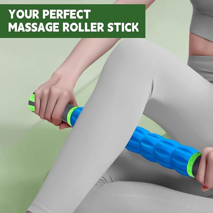Massage Roller Stick,Muscle Roller Stick for Athletes,Liposuction Massage Roller for Lymphatic Drainage, for Relief Muscle Soreness,Trigger Points,Help Runner Legs,Back Recovery(Green & Blue)