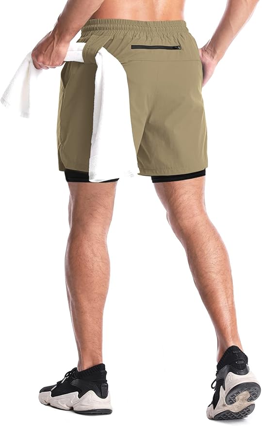 Aolesy Men's 2 in 1 Running Shorts 5" Workout Gym Athletic Shorts for Men Quick Dry Lightweight Training Shorts with Pockets