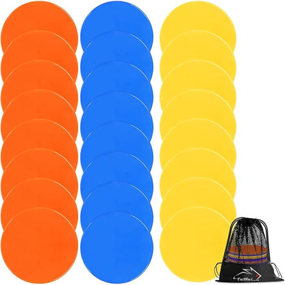 Poly Spots 4" or 9" Flat Cones Spot Markers for Gym/PE Training, Dance, 12/18/24 Pcs Non-Slip Rubber Floor Dots Flat Disc Markers for Soccer Basketball Sports Agility Drills, Classroom Activities