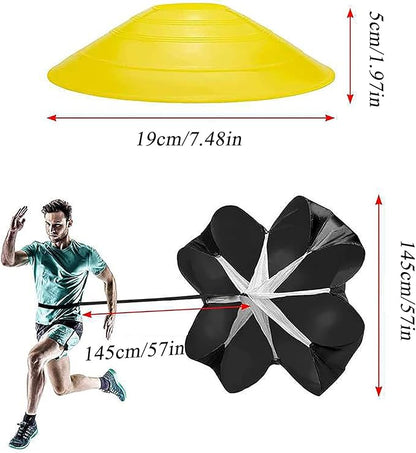 Resistance Parachute Agility Ladder Speed Training Set, 20 Feet Adjustable, 12 Lang Exercise Ladder/Running Parachute/4 Hooks and 10 Disc Cones for Personal Training