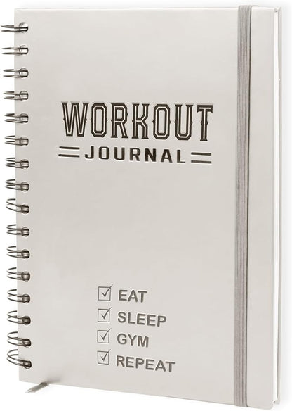 Nextnoid Hardcover Fitness Planner Workout Journal for Men & Women - A5 Sturdy Workout Book Log to Track Gym & Home Workouts - Beige