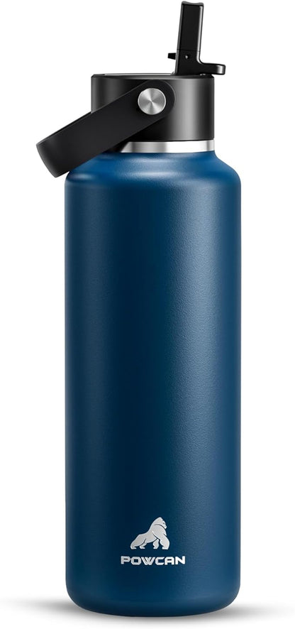 POWCAN 18 oz Water Bottle Insulated for Office: BPA-Free,Leakproof Lid with Straw, Lightweight, Flex Cap, Stainless Steel Insulated Flask for Trekking, Men, Commute, Walking, Cycling (Indigo Blue)