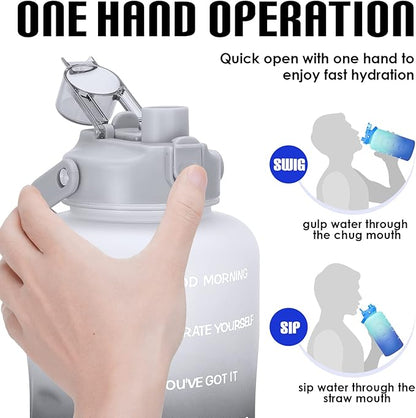 HydroPal 1 Gallon Water Bottles with Straw, 128 oz Water Bottle BPA Free Innovative 2-IN-1 Lid Gym Bottle with Times to Drink Motivational, Large for Sports Fitness Camping Water Jug （13.8X5.5 inch）
