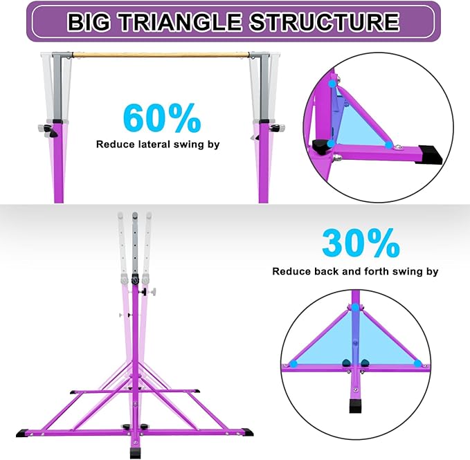 86 York Gymnastics Bar for Kids Ages 3-20, 5FT Base Length, 42" to 63" Adjustable Height, Horizontal Bar, Kip Bar for Gymnast, Gymnastic Training Equipment for Home, Gym Center
