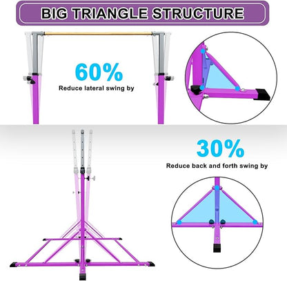 86 York Gymnastics Bar for Kids Ages 3-20, 5FT Base Length, 42" to 63" Adjustable Height, Horizontal Bar, Kip Bar for Gymnast, Gymnastic Training Equipment for Home, Gym Center