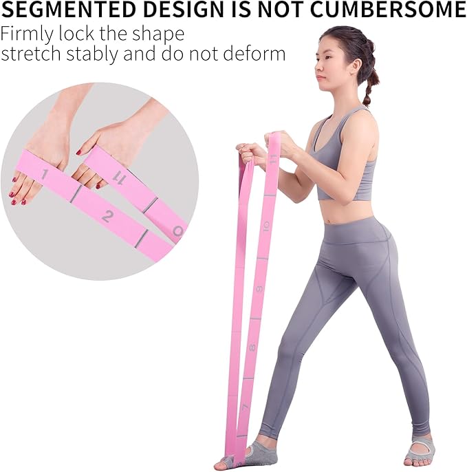 Elastic Stretching Strap with 11 Loops, Adjustable Stretch Band for Adults - Flexibility Straps for Yoga, Pilates, Dance - Non-Slip Fabric Resistance Band for Home Workout, Physical Therapy