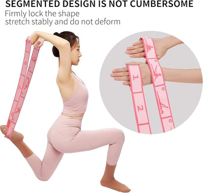 Elastic Yoga Stretching Strap with 9 Loops Pattern Guide, Stretch Straps for Pilates, Dance, Gymnastics Physical Therapy, Multi-Loop Adjustable Exercise Bands