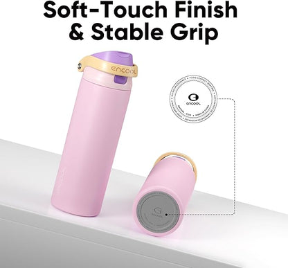 ENCOOL Leakproof Insulated Water Bottle with Straw Dual-Sip Water Bottle Bag-Safe Design for Work, Commute & Gym – Keeps Drinks Cold All Day, 32 oz, Peach Purple