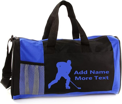 KishKesh Personalized Sport Duffel Bag – Ideal for Hockey Players, Gym, Travel, Training & Workout Essential for Male – Durable, Customizable Name & Text for Kids and Adults – Blue, 18" X 10" X 8"