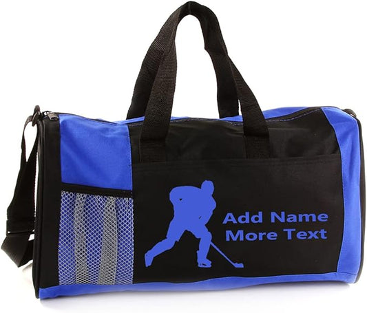 KishKesh Personalized Sport Duffel Bag – Ideal for Hockey Players, Gym, Travel, Training & Workout Essential for Male – Durable, Customizable Name & Text for Kids and Adults – Blue, 18" X 10" X 8"