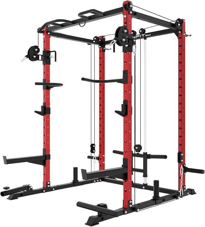 Eonfit E2 Power Cage，1500LB Squat Rack with Cable Crossover System.Multi-Function Power Rack for Home Gum.All-in-One Squat Rack with More Training Attachments