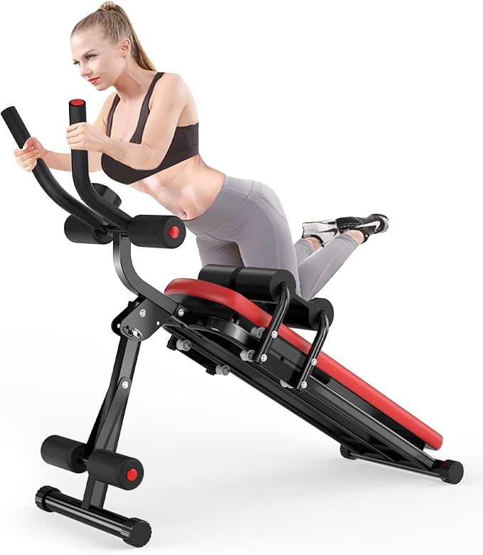 Bigzzia Ab Machine, 5-in-1 Adjustable Ab Workout Bench Core Abdomen Trainer for Stomach Workout, Crunch Machine Exercise Equipment for Home Gym - Sit UP, Push UP, Leg Press, Glider, Roman Chair, 330lbs Capacity
