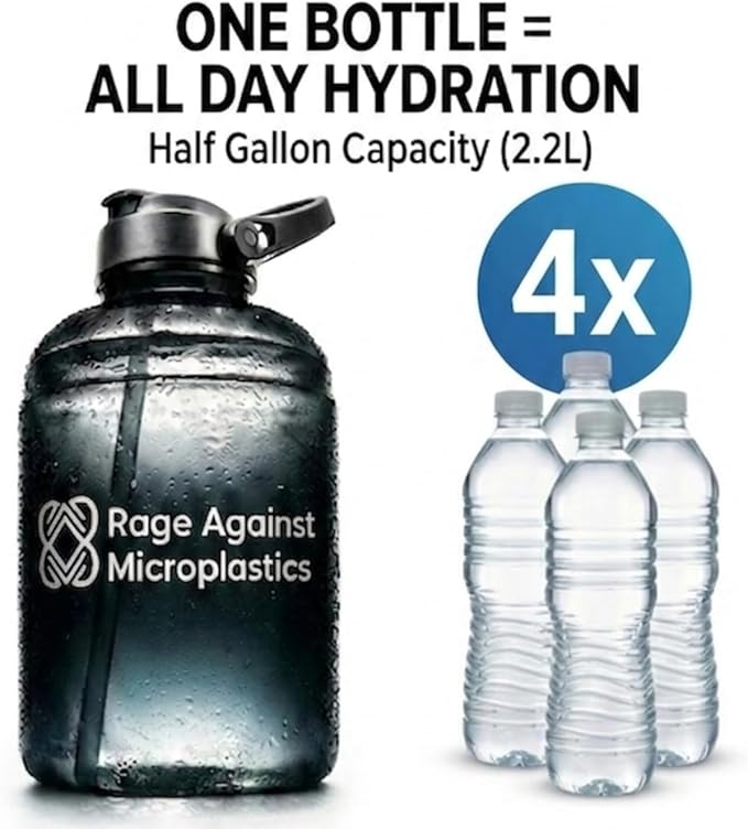 64 oz Water Bottle with Straw – Half Gallon Reusable Gym Jug, 2.2L Large Sports Canteen with Handle, Leakproof & BPA-Free (Matte Black)