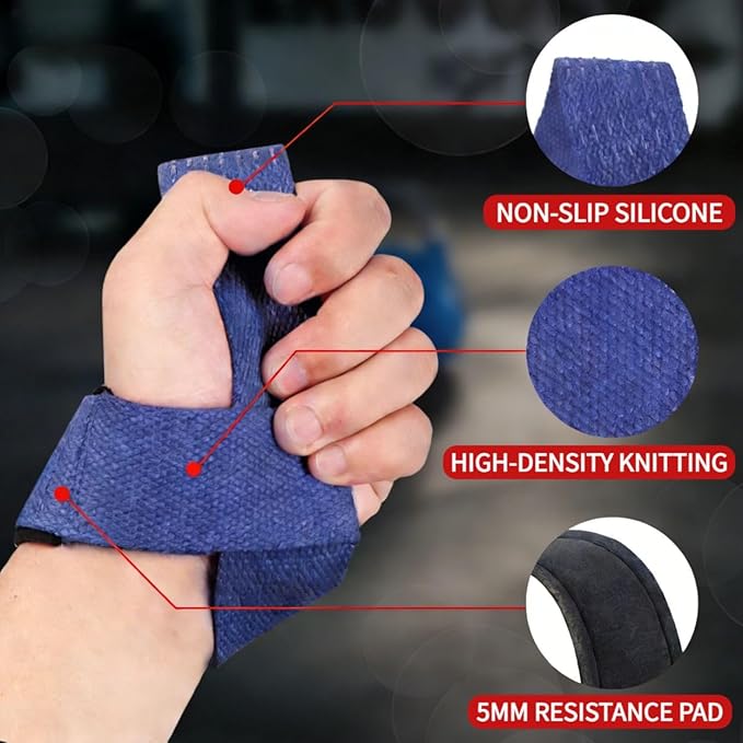 Gym Lifting Straps for Weightlifting & Deadlift - Non-Slip Silicone Grip, Padded Wrist Support for Bodybuilding, Workout & Strength Training, Unisex Design for Men & Women