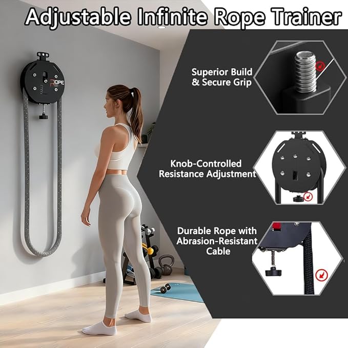Hanging Home Gym Endless Rope Trainer,Adjustable Pulley Cable Machine with Knob Control,Pull Rope Fitness Training,330lb Load Capacity, 30kg/66Ib Max Resistance