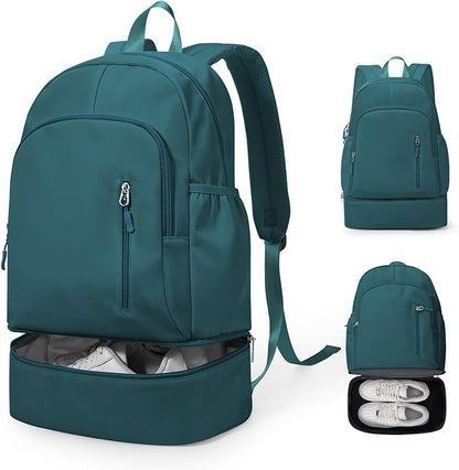 Gym Backpack for Women Men, Lightweight Gym Bag with Shoe Compartment, Waterproof Sports Backpack with Wet Pocket, Peacock Blue
