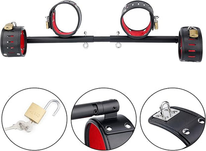 Spreader Bar Heavy Duty Stainless Steel Expandable Silver Bar Home Gym with 4pcs PU Purple Adjustable Strap,Sports Aid Training Fitness Gear Pilates Aid Kit,Yoga Set