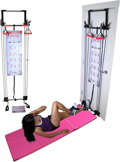 Complete Door Gym Full Body Workout Fitness Exercise Resistance Bands System with 2x6 Gymnastics Mat
