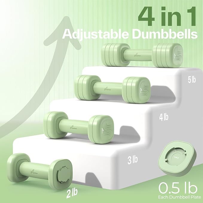 Adjustable Dumbbell Set of 2: Sportneer 4 in 1 Free Weights Dumbbells Set for Women, Hand Weights for Women at Home, Each 2lb 3lb 4lb 5lb Weights with Soft Rubber Handle for Home Gym Exercise Training