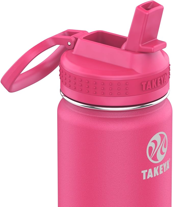 Takeya 22 oz Actives Stainless Steel Water Bottle with Straw Lid – Leakproof, Double-Wall Insulated, Keeps Drinks Cold 24 hrs/Hot 12 hrs, BPA-Free, Powder-Coated, Gym & Travel, Dragon Fruit