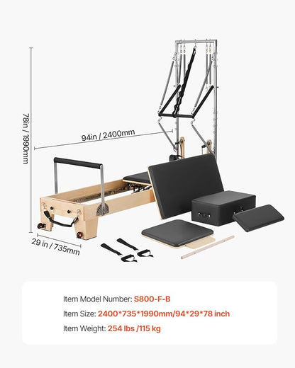 VEVOR Pilates Reformer Accessories for Home Gym, Include Reformer Box/Chair/Spine Corrector/Wall Mounted Machine/Jump Board/Foldable & Dual Resistance Springs