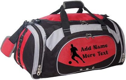 KishKesh Personalization Personalized Sports Duffel Bag With Custom Name & Text - Soccer Red 22" x 11" x 10" Polyester