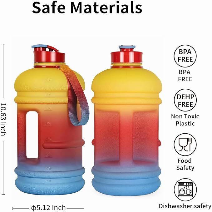 TOOFEEL 2.2 Litre / 74oz Athletic Water Bottle with Frosted Handle for Camping - Bike Bottle - Water Jugs For Drinking - Reusable Water Bottles - Oriental Red Colored Webbing Gradient Color Water Jug