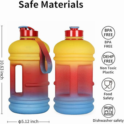 TOOFEEL 2.2 Litre / 74oz Athletic Water Bottle with Frosted Handle for Camping - Bike Bottle - Water Jugs For Drinking - Reusable Water Bottles - Oriental Red Colored Webbing Gradient Color Water Jug