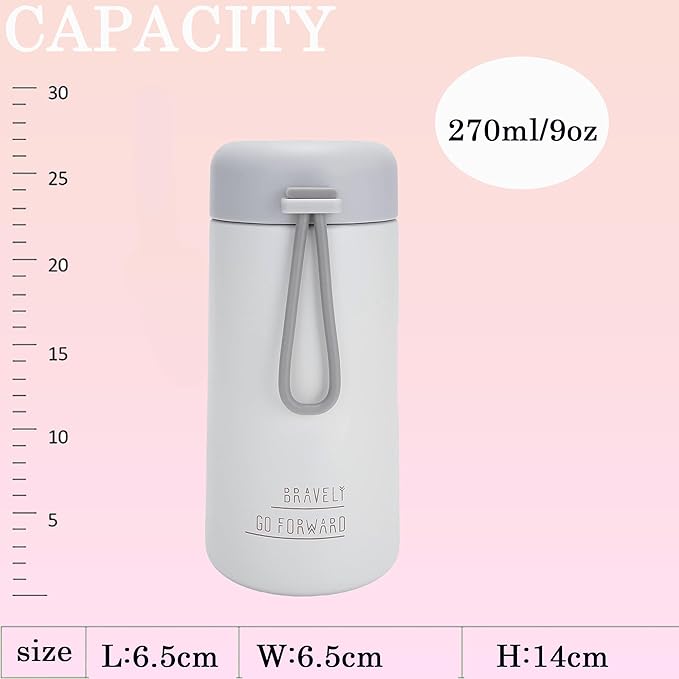 9oz Water Bottle Small Double Wall Insulated Mug,304 Stainless Steel for Hot&Cold Drinks,Leak Proof Water Bottle Vacuum Insulation with Carry Handle Beige