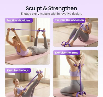 Yoga Sports Crunches Elastic Pull Rope, Pedal Resistance Bands with Handles, Multifunctional Elastic Yoga Resistance Band for Abdomen/Waist/Arm/Leg Stretching Slimming Training