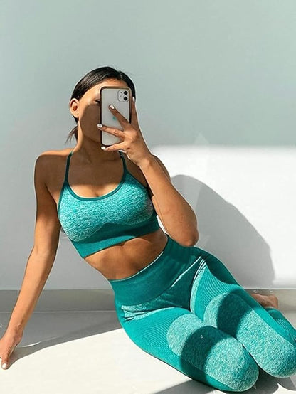 OLCHEE Women’s Workout Sets 2 Piece - Seamless Yoga Leggings and Cross-Strap Sports Bra Gym Outfits Activewear Matching Set
