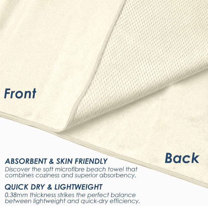 Microfiber Towel Large for Beach, Travel, Swimming, Bath, Pool–Quick Dry, Ultra Compact, Sand Free, Lightweight & Super Absorbent(Off White,60x30 in)