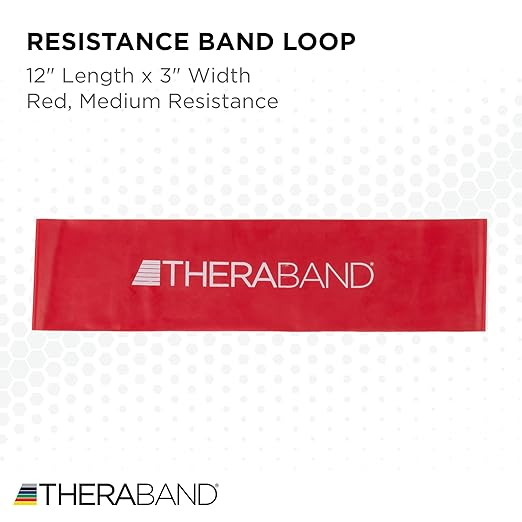 THERABAND Resistance Band Loops, 12" Red, Medium Resistance, Latex Color-Coded 3" Wide Exercise Band Loop for Home Workouts, Pilates, Strength Training, Physical Therapy, for Women and Men