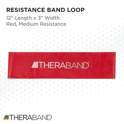 THERABAND Resistance Band Loops, 12" Red, Medium Resistance, Latex Color-Coded 3" Wide Exercise Band Loop for Home Workouts, Pilates, Strength Training, Physical Therapy, for Women and Men