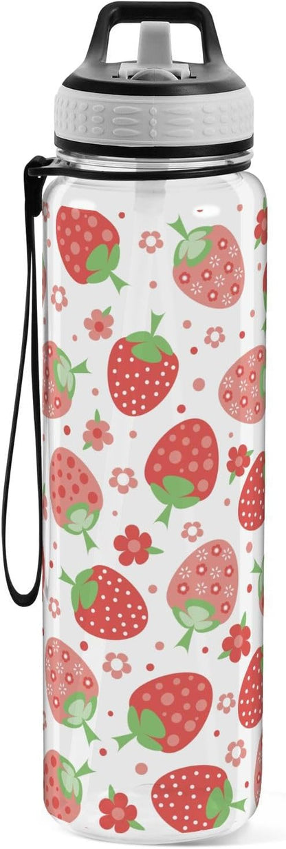 Burbuja Red Strawberry 32 oz Water Bottle with Straw Lid, Leakproof & BPA Free Tritan Bottle for Gym Fitness Outdoor Sports