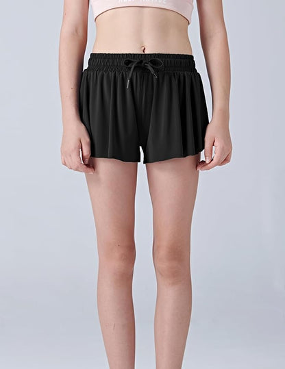 3 Pack Girls Flowy Shorts with Spandex Liner 2-in-1 Youth Butterfly Skirts for Fitness, Running, Sports