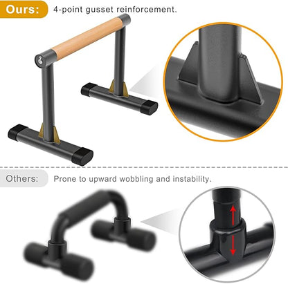Kipika Parallette Bars for Calisthenics - Push Up & Dip Bar with Wood Handles, Rock-Free Support for Handstand, L-Sit & Home Strength Training, 600LB Capacity, 12" Height
