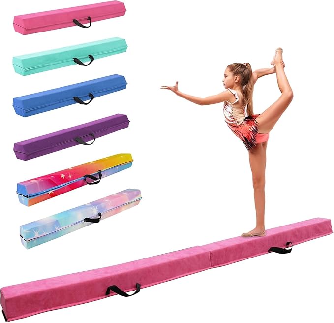 8FT/9.5FT Folding Balance Beam, Portable Gymnastics Beam Equipment with Non Slip Rubber Base & Suede Cover for Training/Practice/Professional Home Exercise