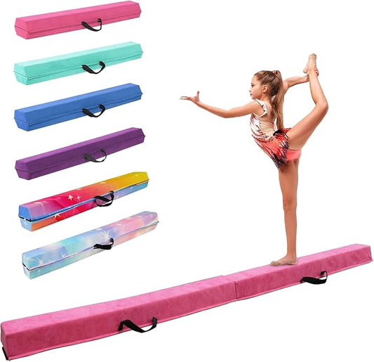8FT/9.5FT Folding Balance Beam, Portable Gymnastics Beam Equipment with Non Slip Rubber Base & Suede Cover for Training/Practice/Professional Home Exercise
