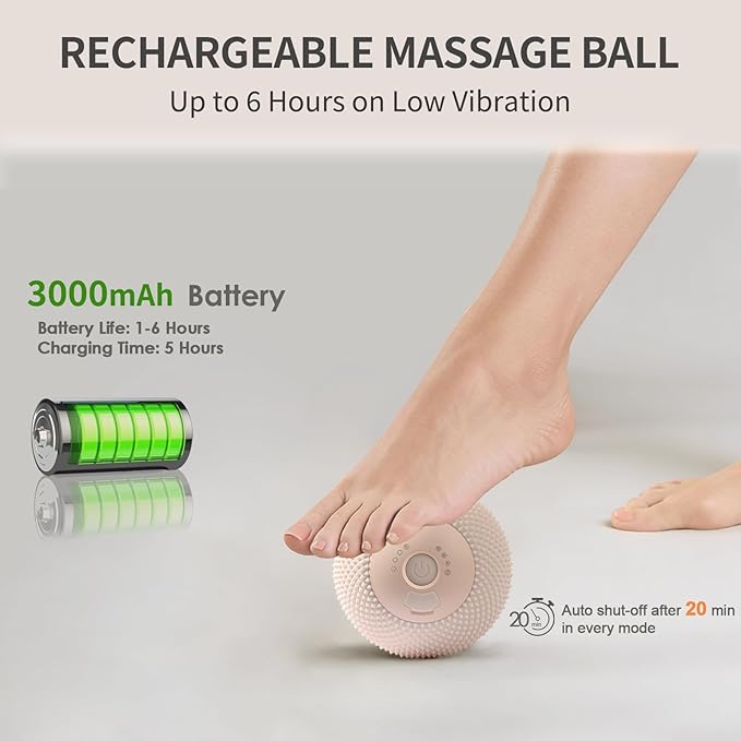 Heating Vibrating Massage Ball with 7 Modes & Memory Function for Myofascial Release, Deep Tissue and Trigger Point Muscle Therapy - Targets Back, Hip, Leg, Neck & Foot (Beige)