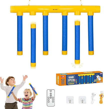 Reflex Challenge Game, Reflective Drop Stick Challenge Game with Remote, Hand Eye Coordination Training Reaction Training Toy, 3-Speed Catching Sticks Games for All Ages (Blue+Remote)