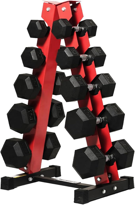 RitFit 250LB/300LB/350LB/550LB/650LB Rubber Hex Dumbbell Sets with Weights Rack, Multiple Color Choices Available, Great Gym Equipment for Home, Strength Training, Workouts