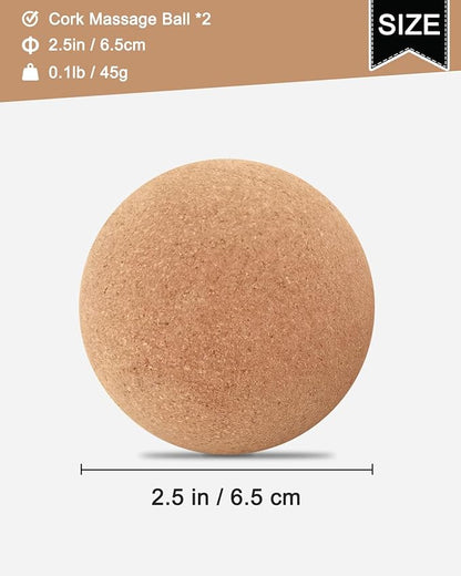 KITWILD Cork Massage Ball, High Density Fine Particles Massage Ball for Deep Tissue Muscle Massage, Myofascial Release, and Yoga Therapy, 2.5 Inch Lacrosse Ball - 2 Pack