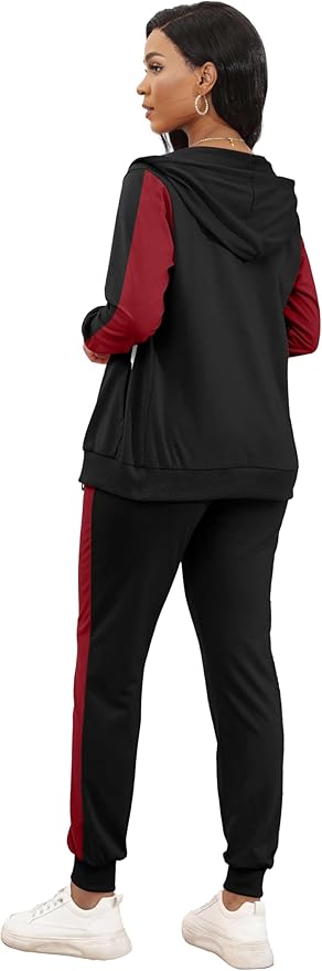 CLOCOR Track Suits for Women Set - Casual 2 Piece Outfits Sweatsuit Pocket Hoodies Long Sleeve with Patchwork Pants Set