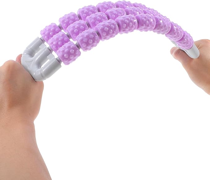 Textured Muscle Massage Roller Stick for Back and Body, Portable Deep Tissue Massage Tool with Three-Row Curved Design, Purple, – for Muscle Relaxation and Fitness